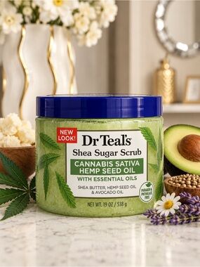 Dr Teal's Shea Sugar Scrub with Cannabis Sativa Hemp Seed Oil - Green